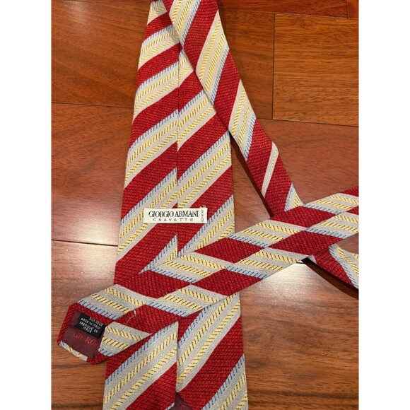Giorgio Armani Silk Tie Slant‎ Stripe Cravatte VTG | Red Yellow | 56"L 3.75"W - Picture 1 of 8